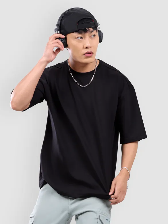 Black Plain Oversized T-shirt for Men